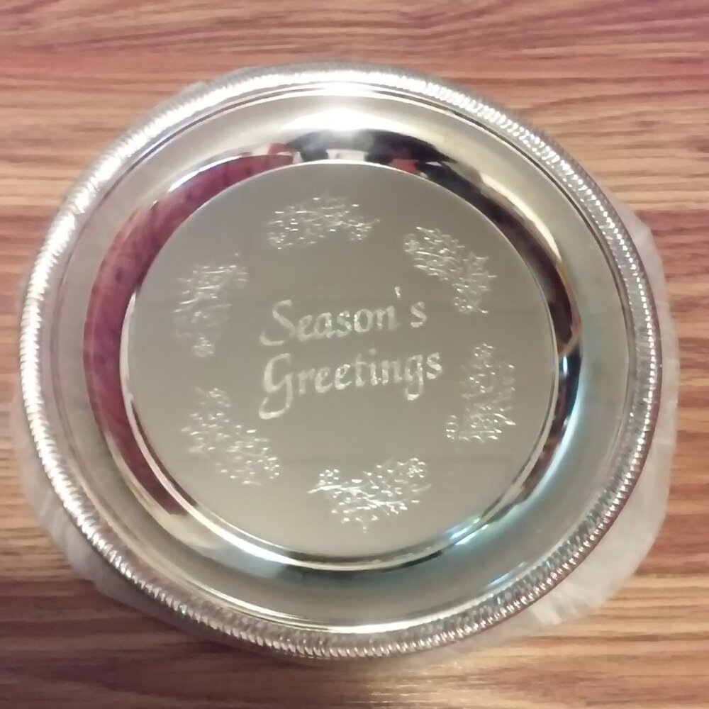 Silverplated Collector Plate Unused In Original Box 8" Across With Stand Reads: